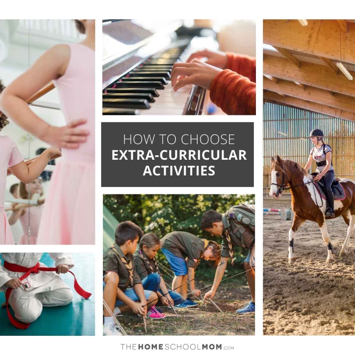 Collage showing photos of several extra-curricular activities with text How to Choose Extra-Curricular Activities.