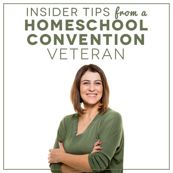 Smiling woman looking at camera with text Insider Tips from a Homeschool Convention Veteran