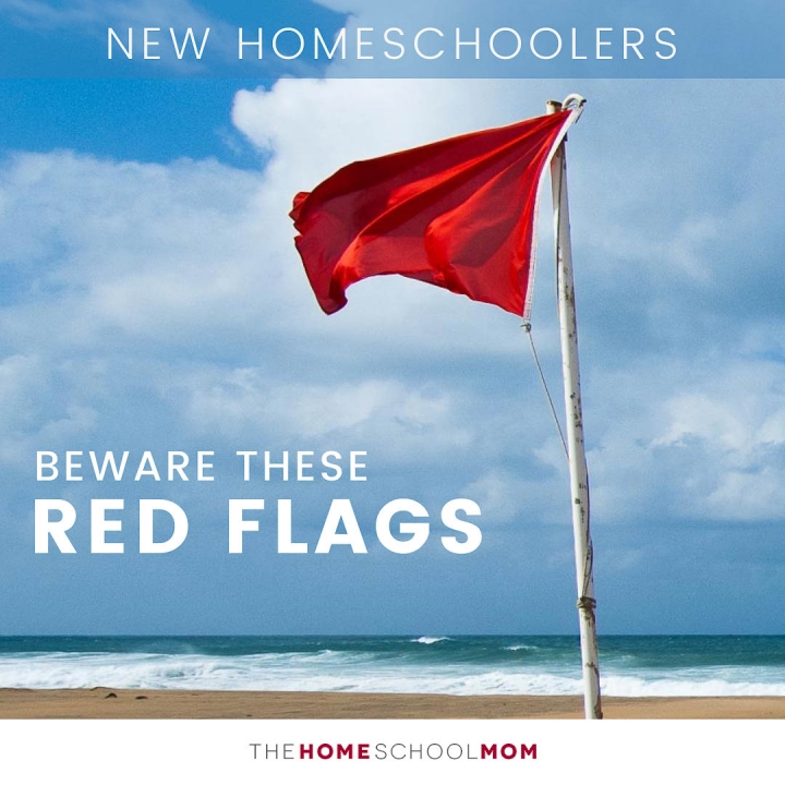 Red flag on a beach with text New homeschoolers beware these red flags