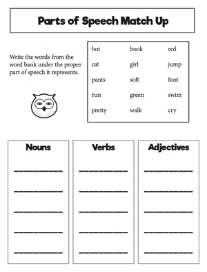 Sentence structure and parts of speech worksheets