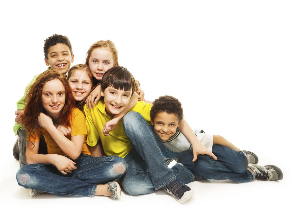 Group of happy diverse children.