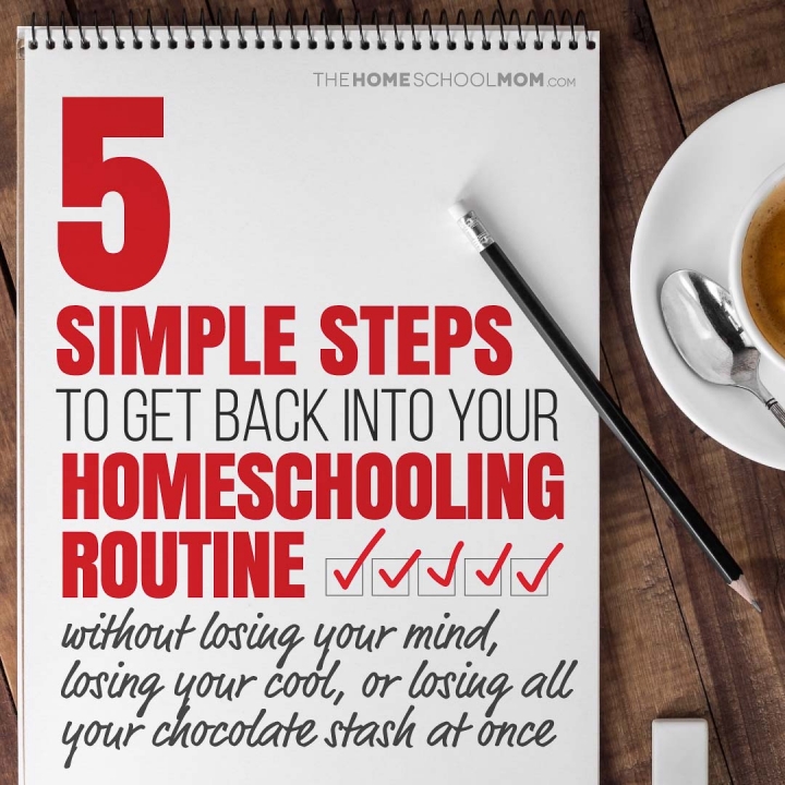 5 Simple Steps to Get Back to Your Homeschooling Routine without losing your mind, losing your cool, or losing your chocolate stash all at once