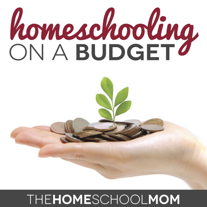 Image of upward facing hand full of coins with a seedline sprouting from the coins and text Homeschooling on a Budget: TheHomeSchoolMom