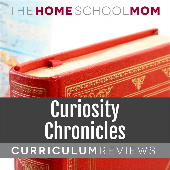 globe and book with text Curiosity Chronicles Curriculum Reviews - TheHomeSchoolMom.com