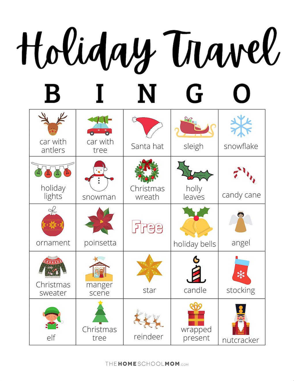 Holiday travel BINGO card