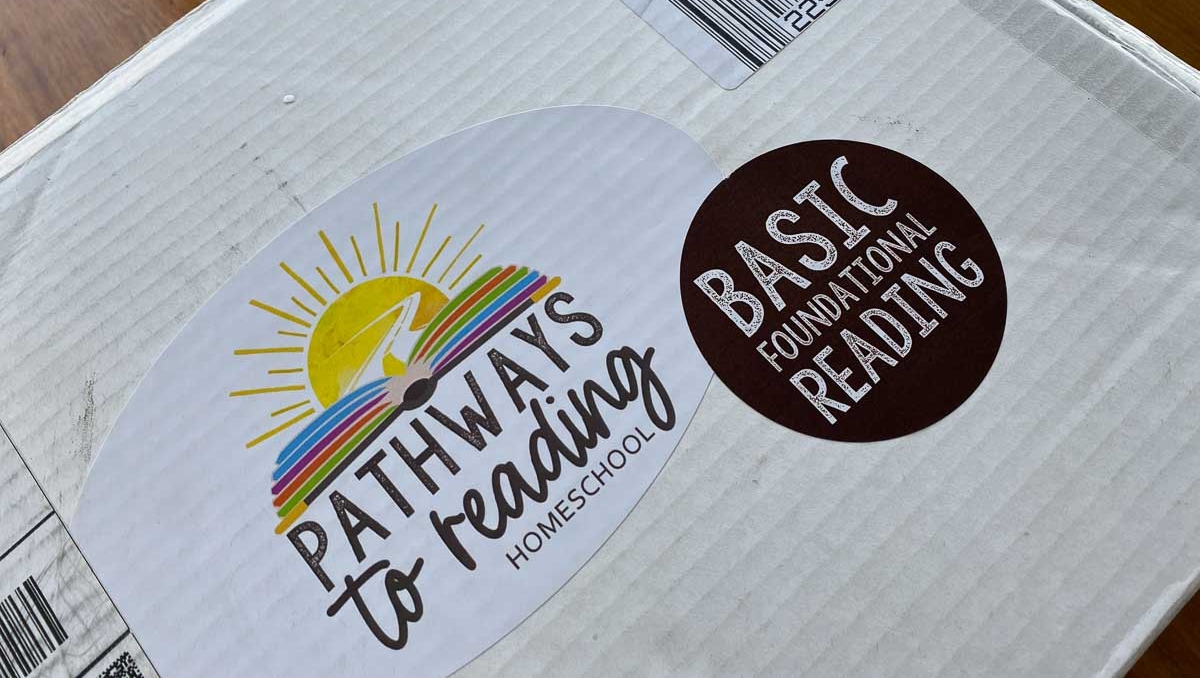 Sealed mailing box of Pathways to Reading Homeschool basic foundational reading curriculum.